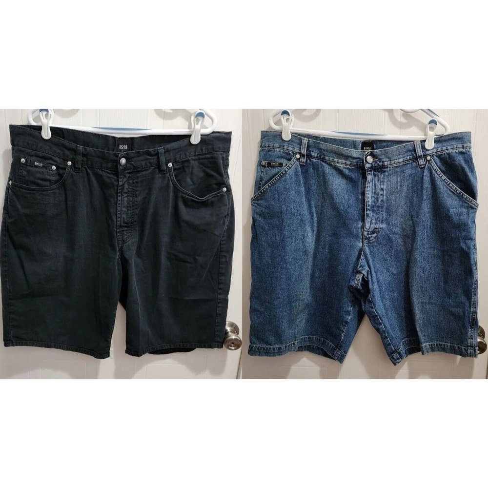 x2 BOSS Hugo Boss Black and Blue Denim Shorts Men’s‎ Size 40 100% Cotton